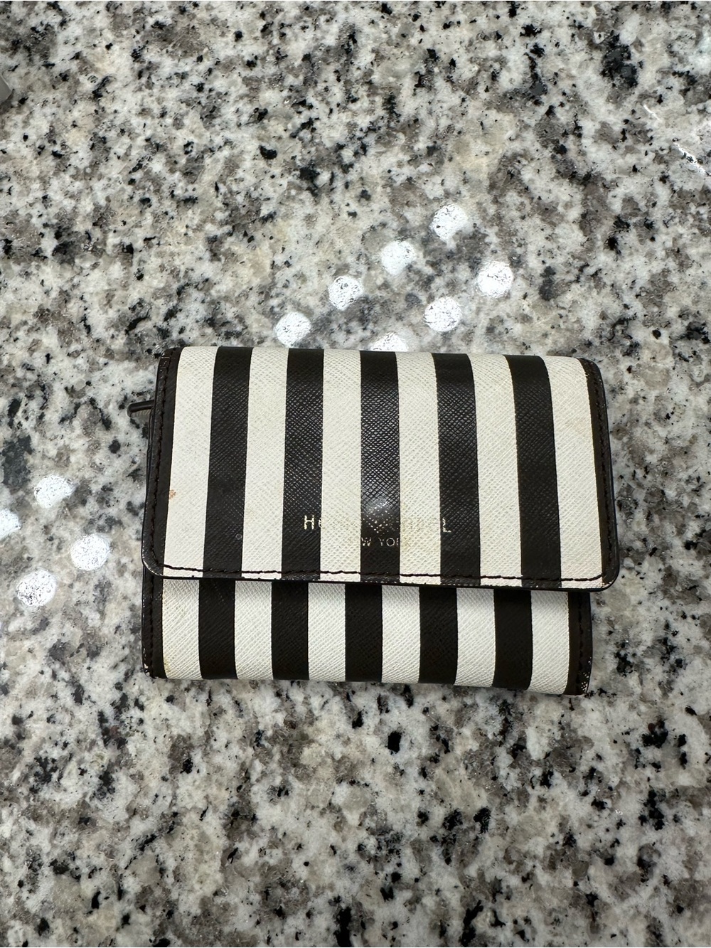 henri bendel Black & White Striped Compact Wallet